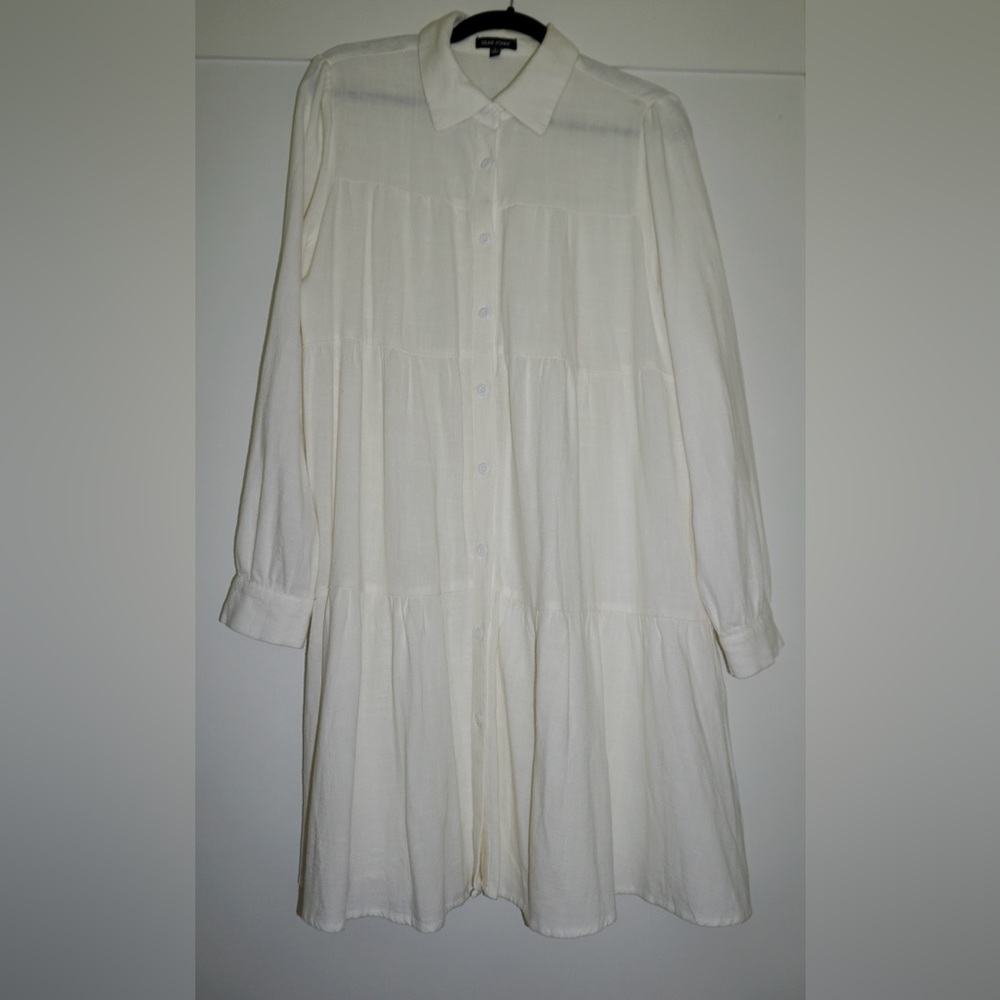 DEAR JOHN White Button Front Midi Dress
